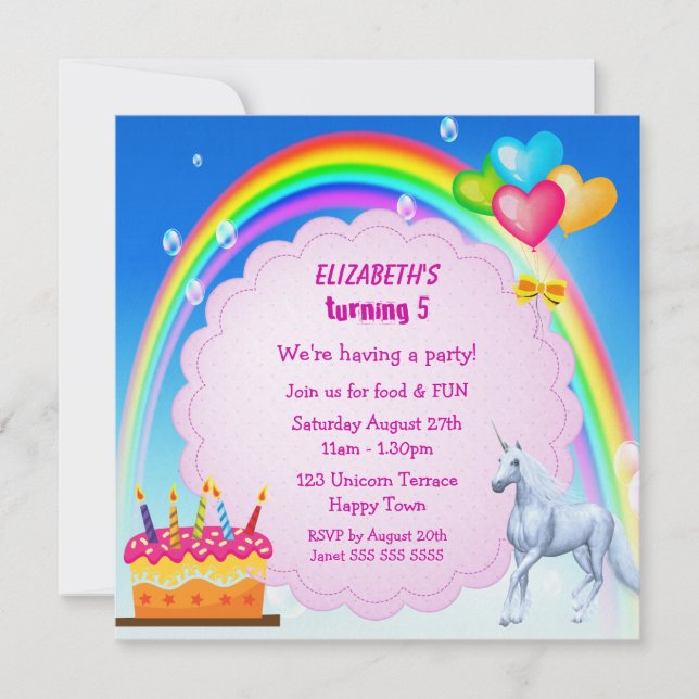 Invitation de la fête d'anniversaire de Unicorn, R (Devant)