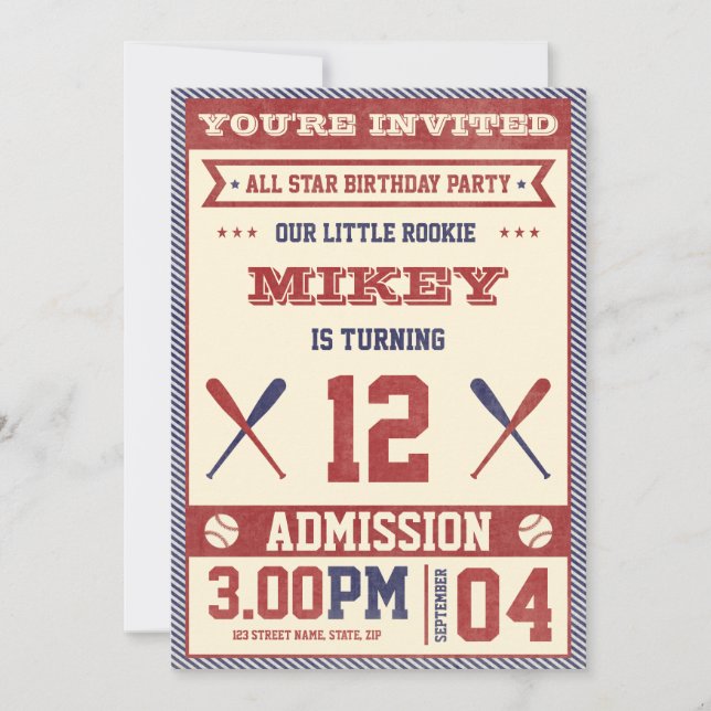 Invitation de la fête d'anniversaire du baseball v (Devant)