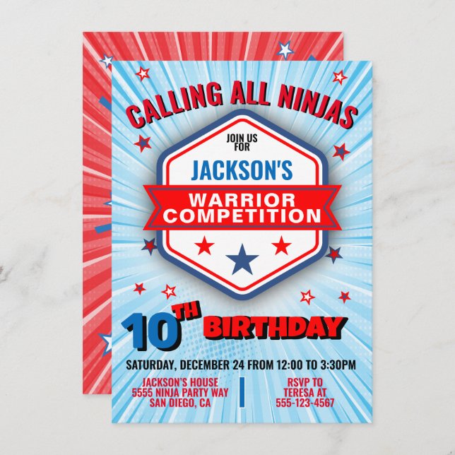 Invitation de la fête d'anniversaire du guerrier N (Devant / Derrière)