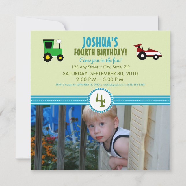 Invitation de la fête d'anniversaire du Tracteur d (Devant)