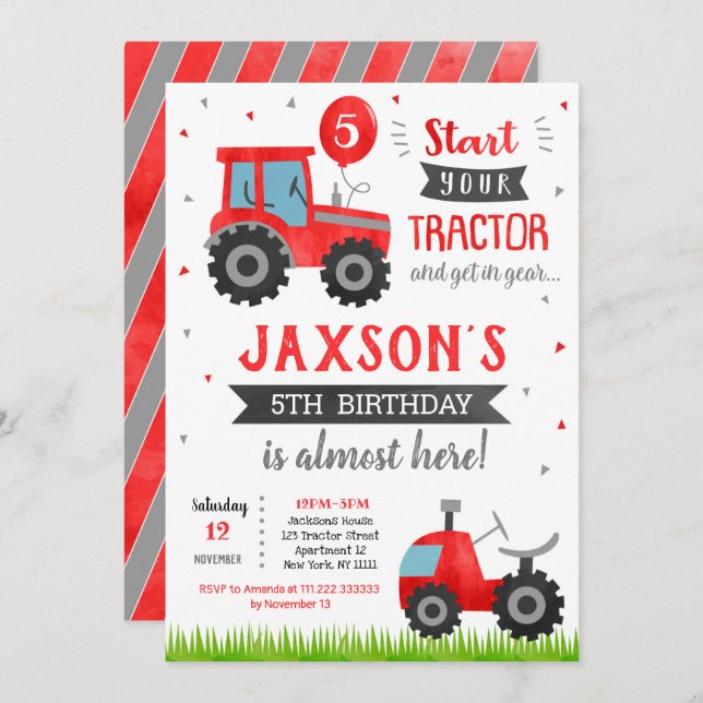 Invitation de la fête d'anniversaire du tracteur r (Devant / Derrière)
