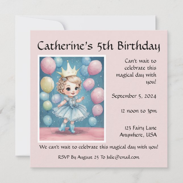 Invitation de la fête d'anniversaire enchantée de  (Devant)
