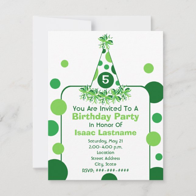 Invitation de la fête d'anniversaire Green Polka D (Devant)