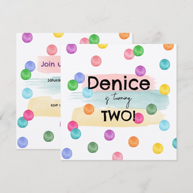 Invitation de la fête d'anniversaire Polka Dot (Devant / Derrière)