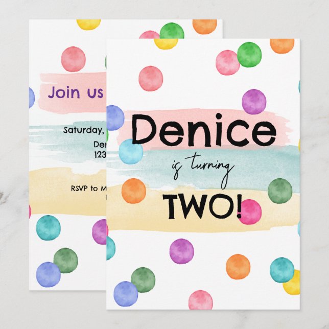 Invitation de la fête d'anniversaire Polka Dot (Devant / Derrière)