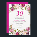 Invitation de la fête d'anniversaire rose fleuri 3<br><div class="desc">Pink Botanical Floral 30th Birthday Party Invitation Contactez-nous pour les articles correspondants ou consultez notre magasin</div>
