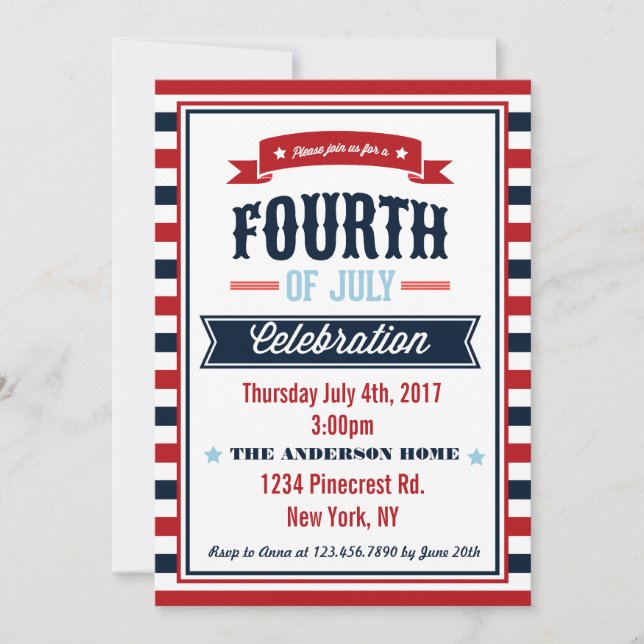 Invitation de la fête de 4 juillet moderne (Devant)