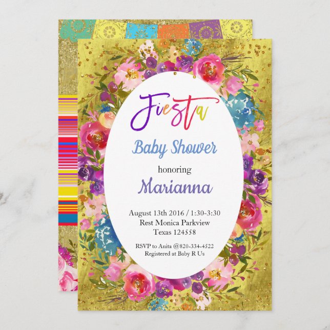 Invitation de la fête de Baby shower de Fiesta mex (Devant / Derrière)