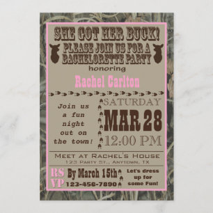 Invitation de la fête de bachelorette Camo rose