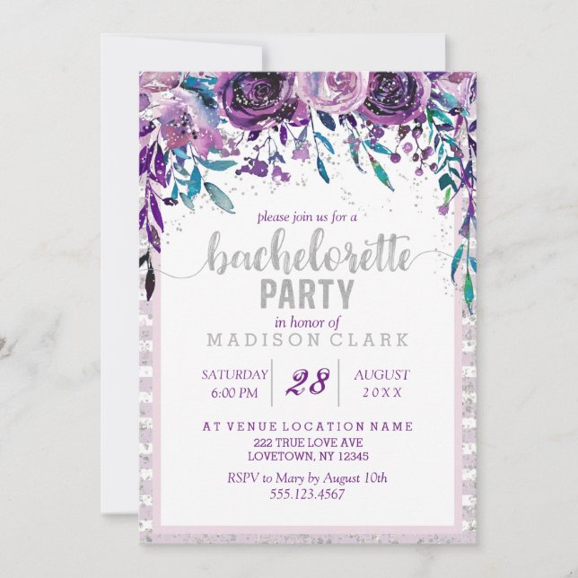 Invitation de la fête de Bachelorette en argent vi (Devant)