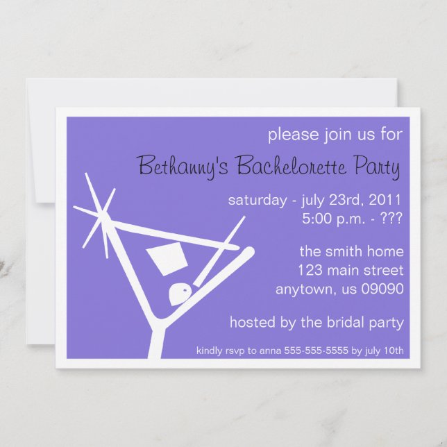 Invitation de la fête de bachelorette Martini verr (Devant)