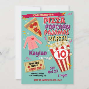 Invitation de la fête de bois Pizza Popcorn Invita