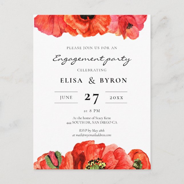 Invitation de la fête de fiançailles d'aquarelle d (Devant)