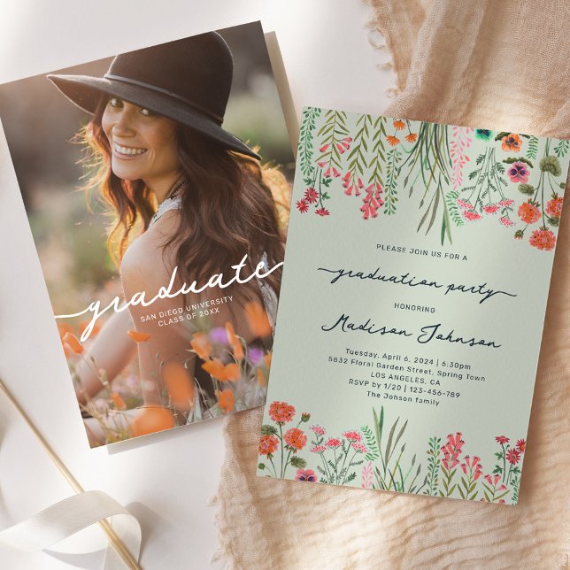 Invitation de la fête de Fleur sauvage colorée (Colorful Wildflower Graduation Party Invitation)