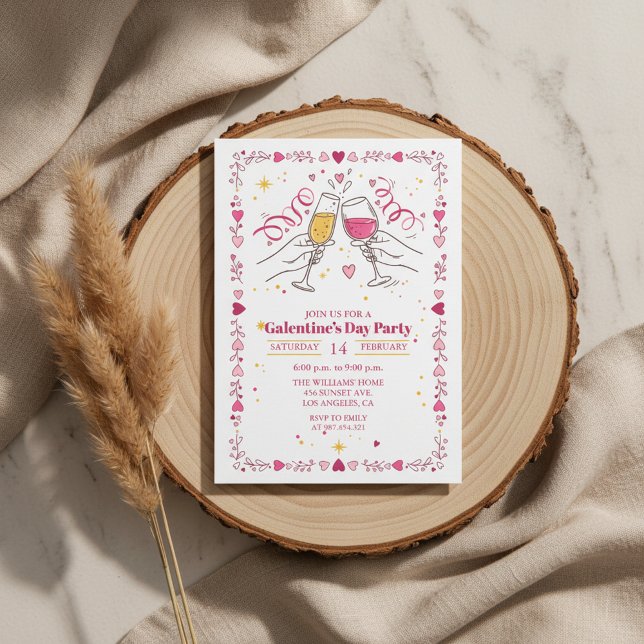 Invitation de la fête de Galentines Day Heart Fram (Toasting Galentines Day Invitation Heart Frame)