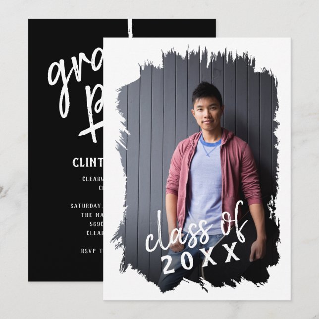 Invitation de la fête de Grad Photo Brossé avec au (Devant / Derrière)