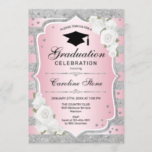Invitation de la fête de graduation - Argent rose