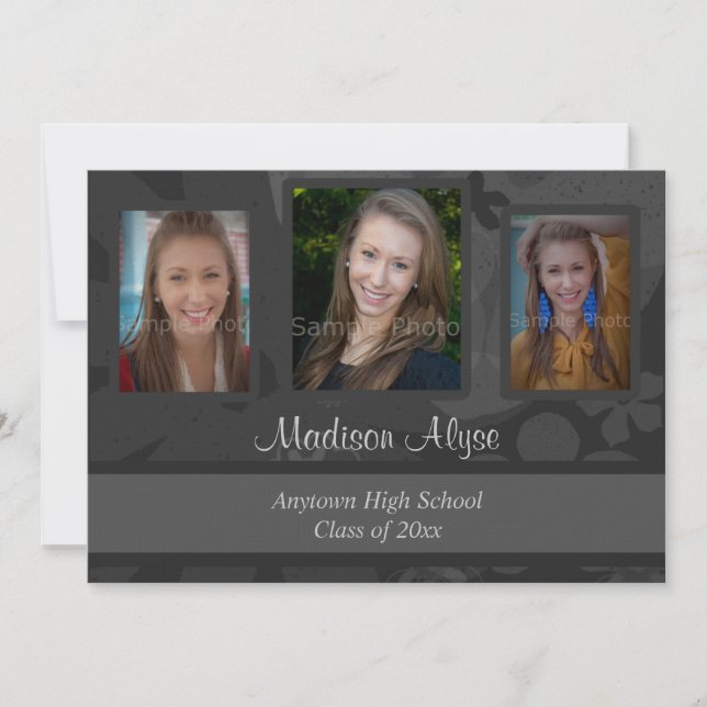 Invitation de la fête de graduation Black and Grey (Devant)