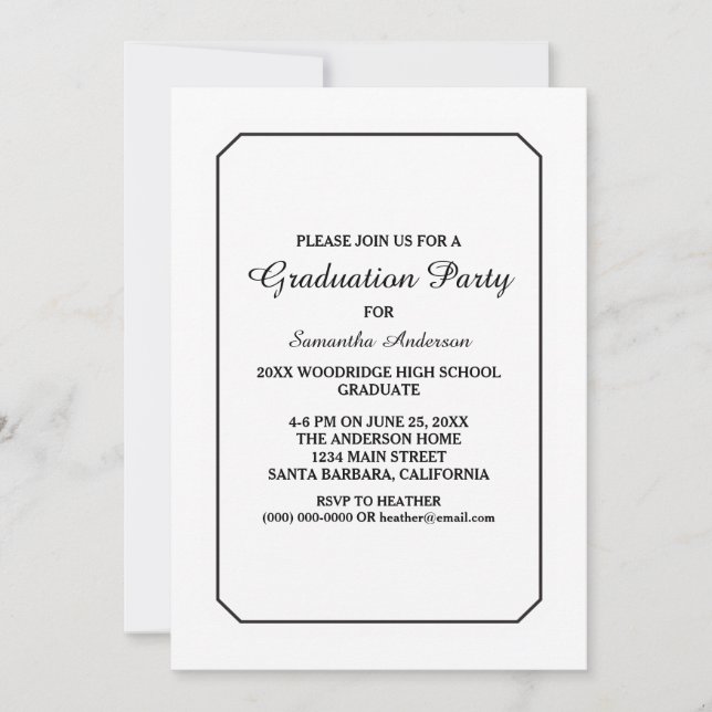 Invitation de la fête de graduation blanche tout s (Devant)