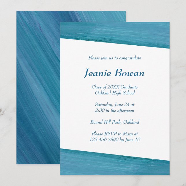 Invitation de la fête de graduation bleu et blanc (Devant / Derrière)