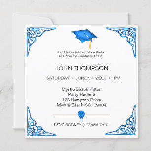 Invitation de la fête de graduation bleu et blanc