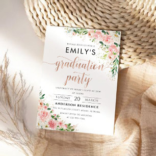 Invitation de la fête de graduation Blush Rose Ros