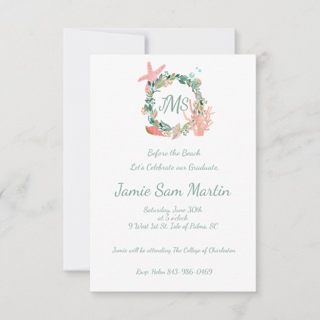 Invitation de la fête de graduation de plage | Fai (Devant)