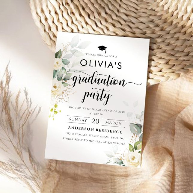 Invitation de la fête de graduation des Roses blan (Créateur téléchargé)