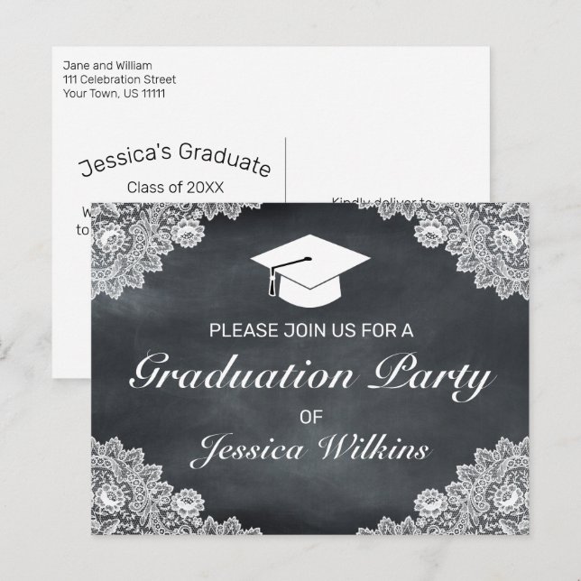 Invitation de la fête de graduation en dentelle bl (Devant / Derrière)