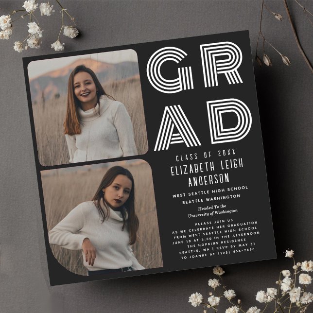 Invitation de la fête de graduation en noir et bla (Créateur téléchargé)