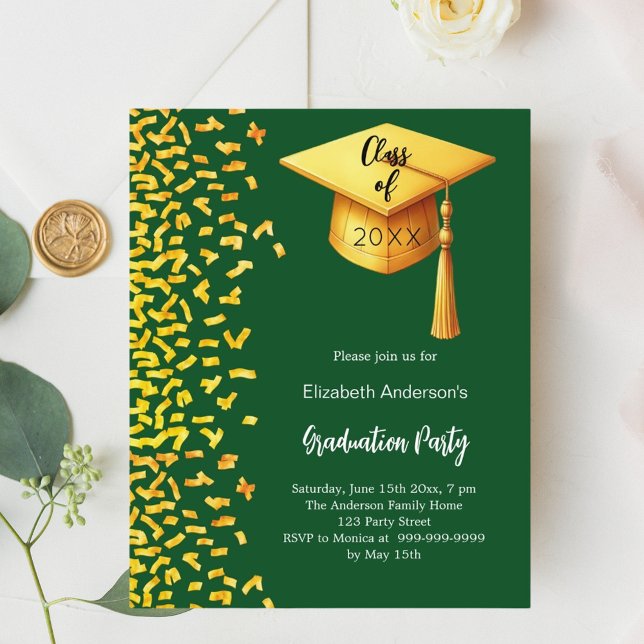Invitation de la fête de graduation en or vert (Créateur téléchargé)
