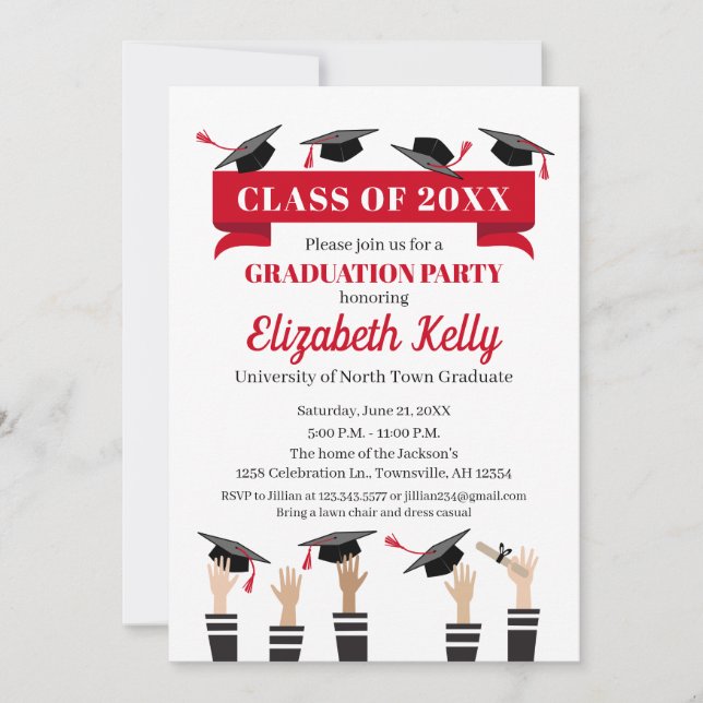 Invitation de la fête de graduation en rouge (Devant)