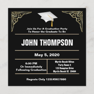 Invitation de la fête de graduation noire et blanc