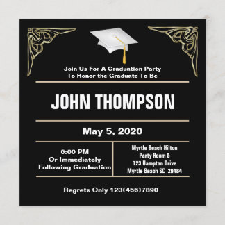 Invitation de la fête de graduation noire et blanc