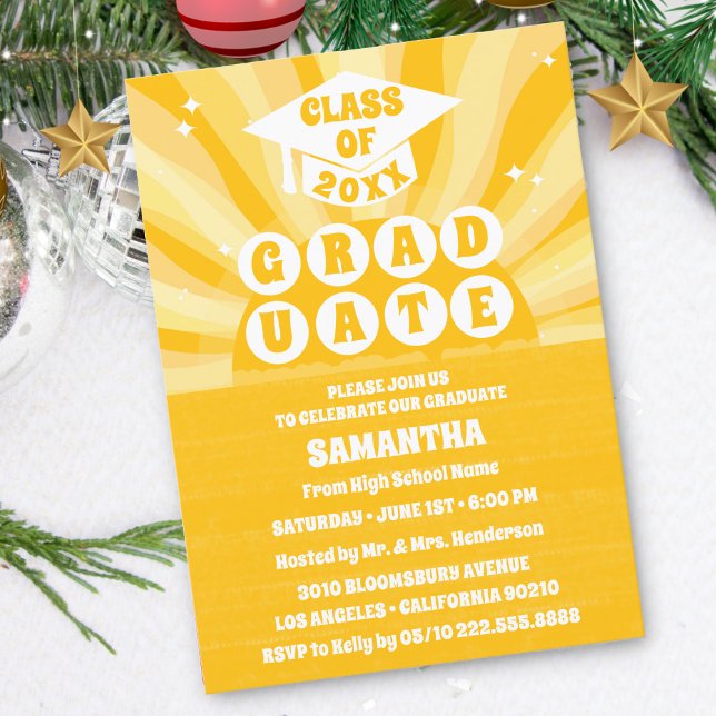 Invitation de la fête de graduation Retro Sunshine (Créateur téléchargé)
