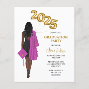 Invitation de la fête de graduation rose du budget