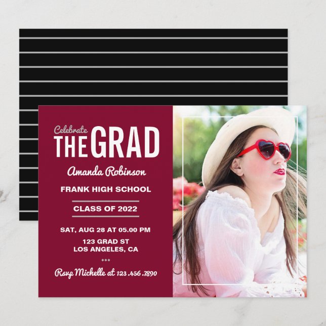 Invitation de la fête de graduation rouge et blanc (Devant / Derrière)