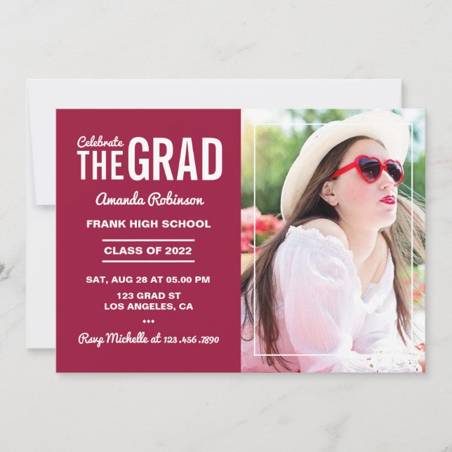 Invitation de la fête de graduation rouge et blanc (Devant)