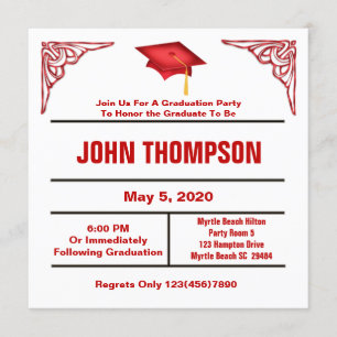 Invitation de la fête de graduation rouge et blanc