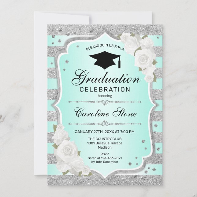 Invitation de la fête de graduation - Silver Turqu (Devant)