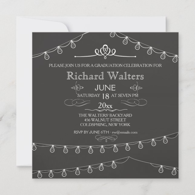 Invitation de la fête de graduation Strung Lights (Devant)