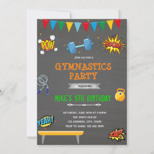 Invitation de la fête de gymnastique de Superhero