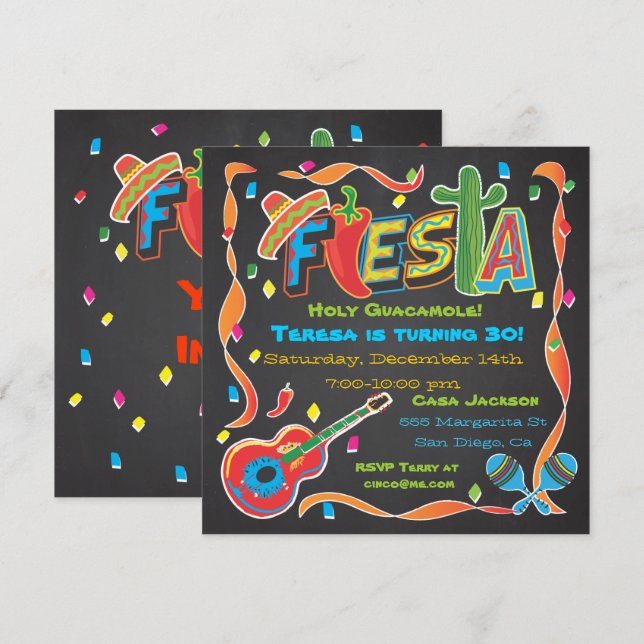 Invitation de la fête de la Fiesta mexicaine sur t (Devant / Derrière)