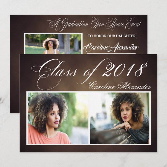 Invitation de la fête de la graduation Brown foncé (Devant / Derrière)