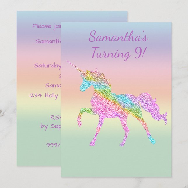 Invitation de la fête de la licorne à l'étincelle  (Devant / Derrière)