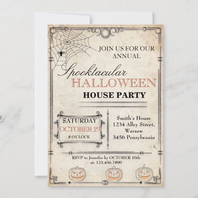 Invitation de la fête de la maison d'Halloween (Devant)