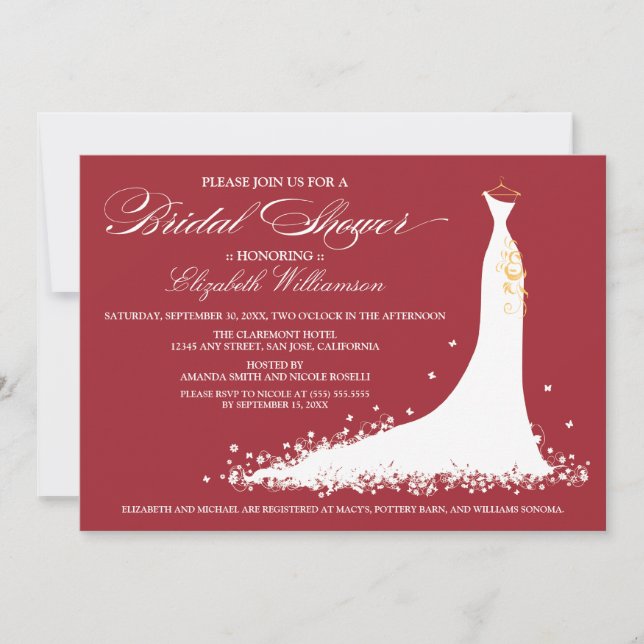 Invitation de la fête de la mariée Mariage (rouge) (Devant)