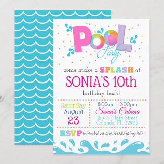 Invitation de la fête de la piscine d'anniversaire