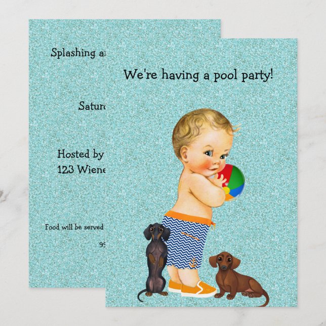 Invitation de la fête de la piscine de Dachshund (Devant / Derrière)
