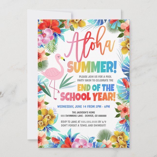 Invitation de la fête de la piscine d'été Aloha (Devant)